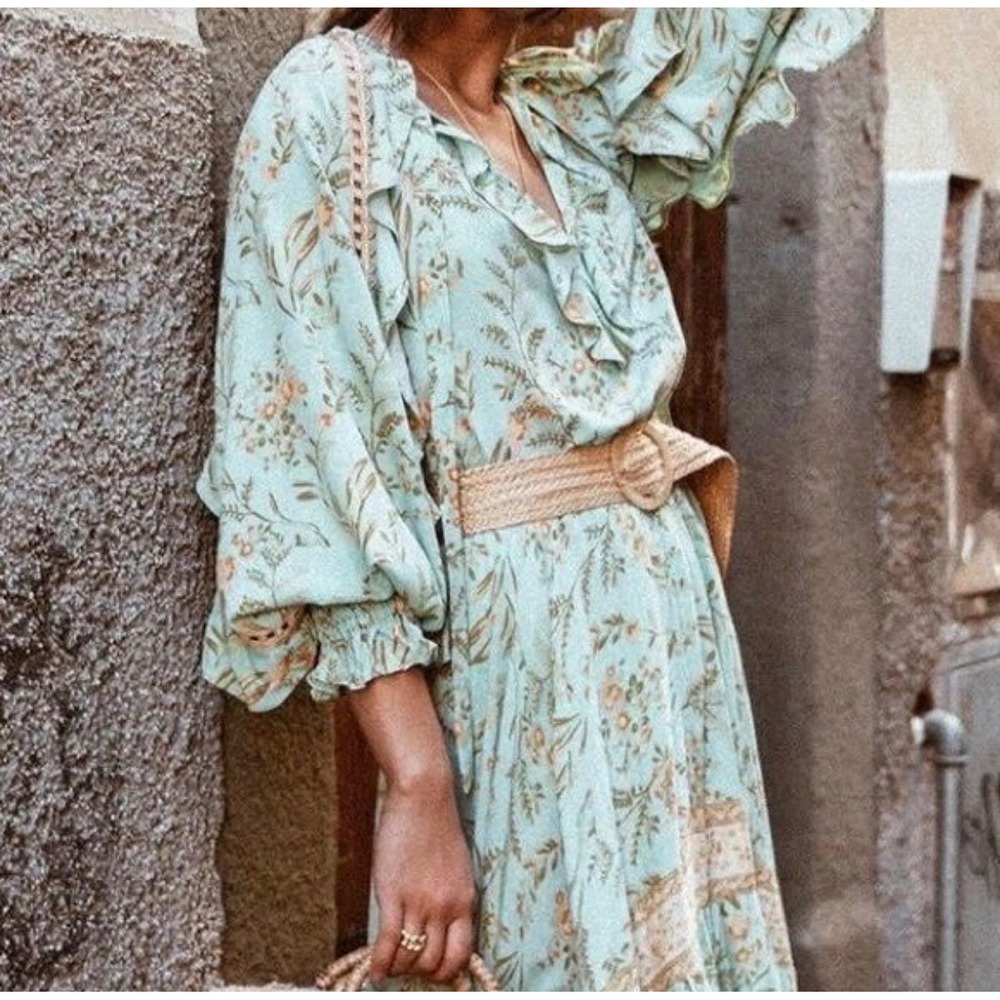 Spell & The Gypsy Collective Maisie Blouse in Vintage Turquoise Sz M Cottagecore